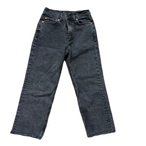 Asos Crop Jeans Petite 25/26 Black Dark Wash Denim High Rise